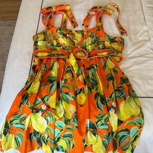 FARM Rio Orange and Green Midi Dress